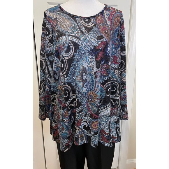 BonWorth Tops - Vtg BonWorth Womens Shimmery Paisley Tunic Top Size XL Dark Fairy Indie NYE Glam